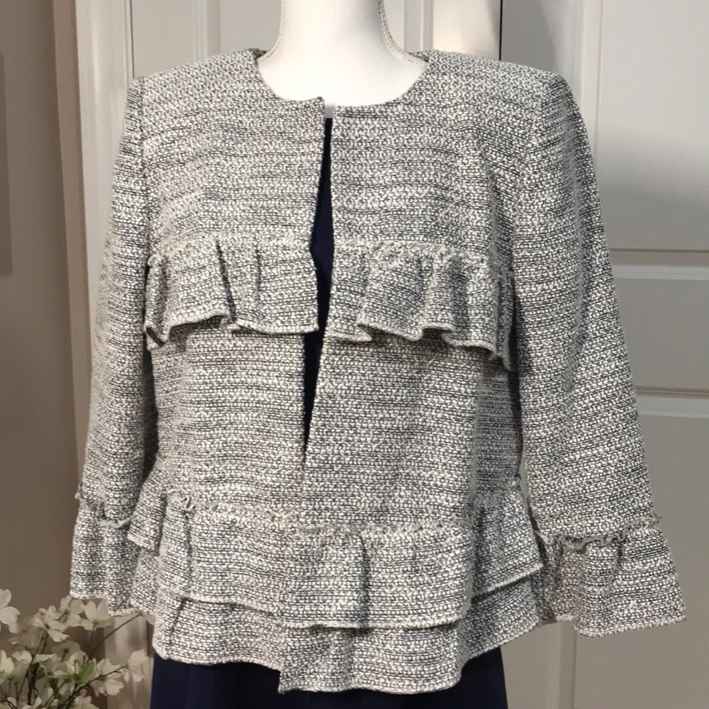 LOFT Gray Ruffle Jacket